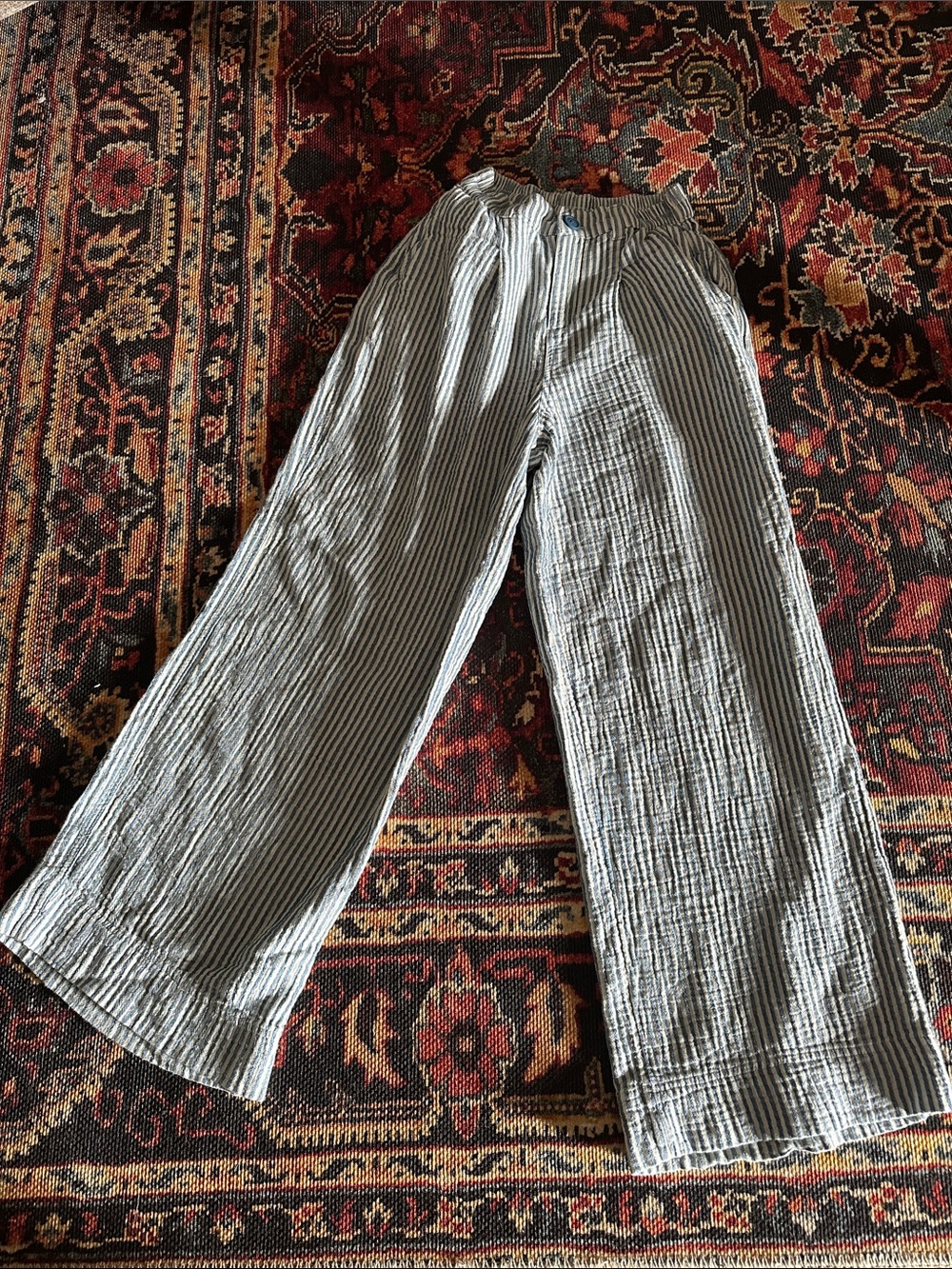 Aerie Lightweight Striped Wide-Leg Pants — Blue/White